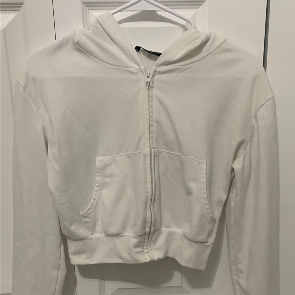 SHEIN White Zip-Up Hoodie Sweater